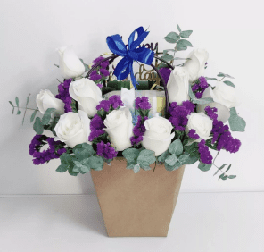 gift bag of roses and statis