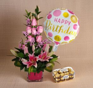 birthday flowers chocolates balloon